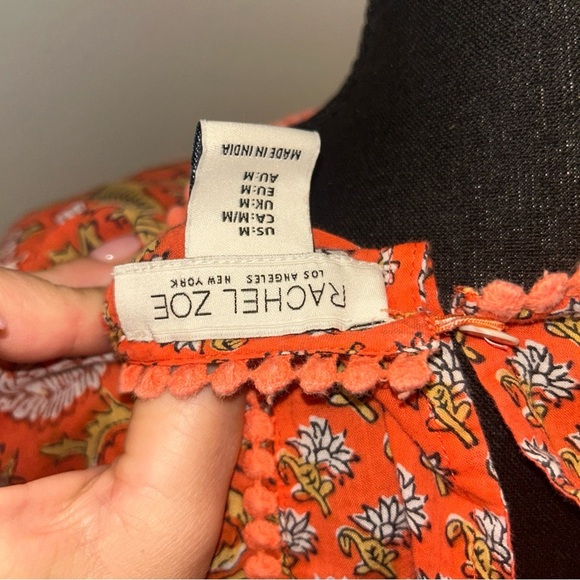 Rachel Zoe Orange Floral Blouse Boho 3/4 Sleeve - Picture 8 of 9